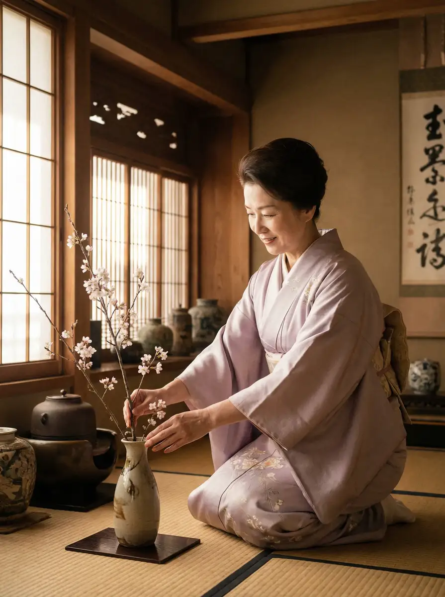 一位优雅的 女神视频-魅力女神直播秀|全网高清视频播放器 在和室中插花